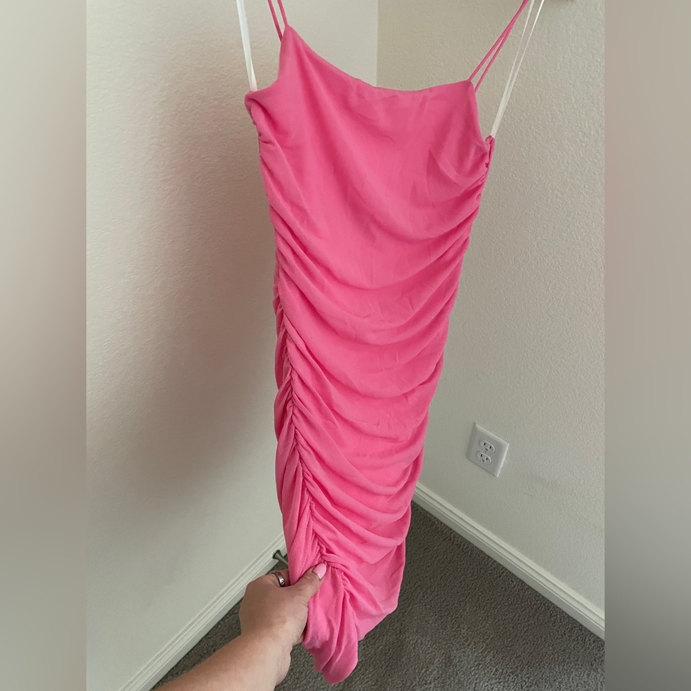 NWT HELLO MOLLY FAVORITE THINGS DRESS HOT PINK FITTED MINI RUCHING size 8 - Picture 6 of 9